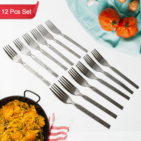 8252 Stainless Steel Forks Spoon Set Of 12 - Fork Spoon Set For Home And Kitchen Fork High Quality Premium Fork Spoon (12 Pcs Set)