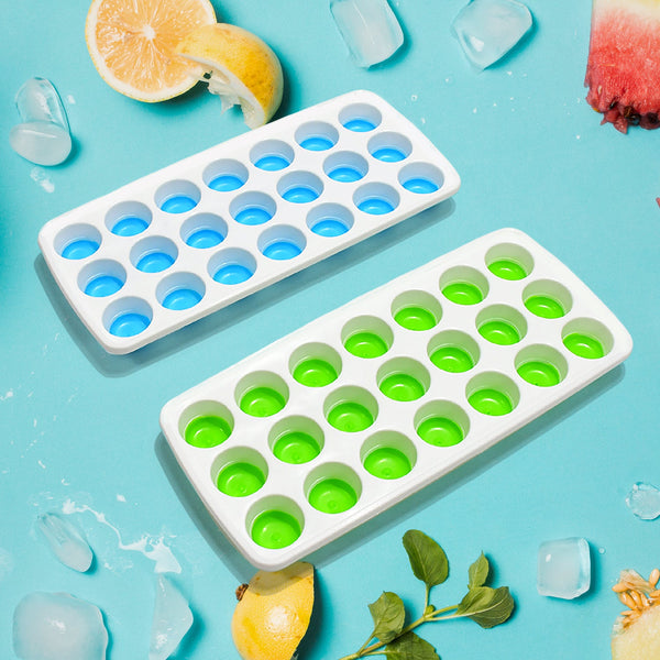 2807 21 Cavity Pop Up Ice Cube Trays-Easy Release, Flexible Silicone Bottom - Stackable, BPA Free, Food Grade - for Convenient Freezer Ice Making (2 Pc Set)