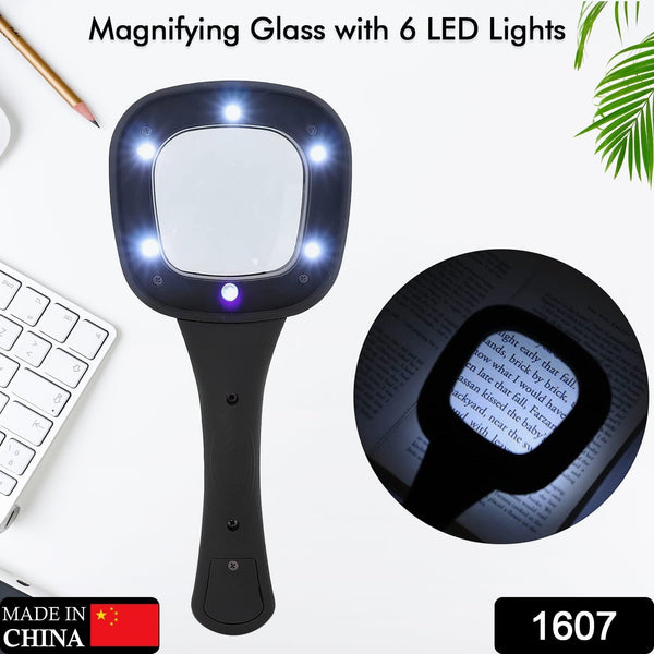 Handheld Magnifying Glass 6 LED Illuminated Lighted Magnifier for Seniors Reading, Soldering, Inspection, Coins, Jewelry, Exploring